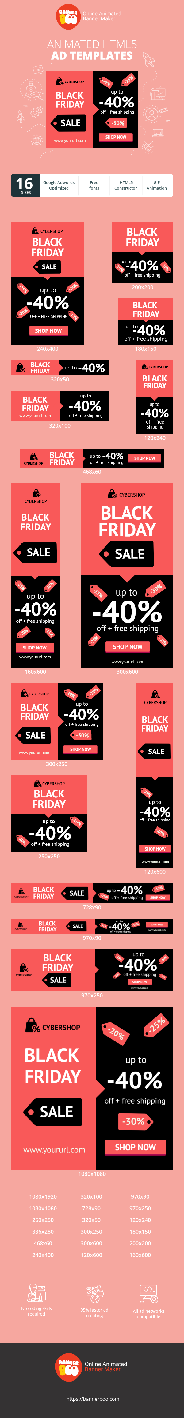 Szablon reklamy banerowej — Black Friday Sale  —  Up To -40% Off + Free Shipping