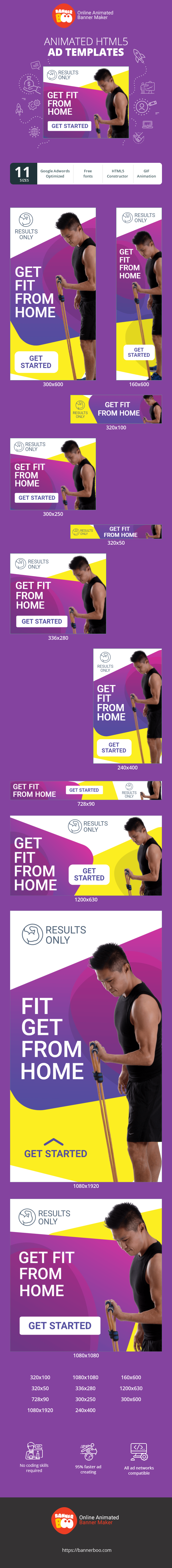 Szablon reklamy banerowej — Get Fit From Home — Get Started
