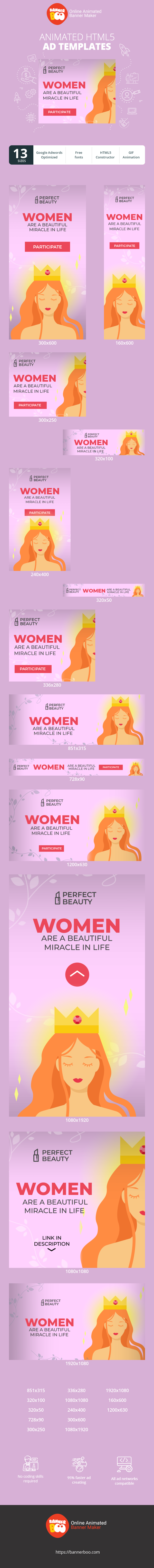 Шаблон рекламного баннера — Женщины — прекрасное чудо жизни — Конкурс красоты