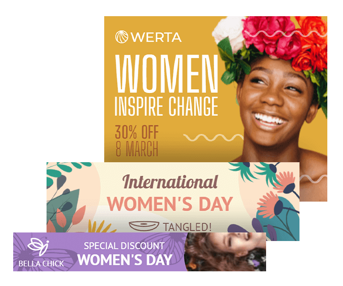 Templates of banners in GIF format for Women's Day 