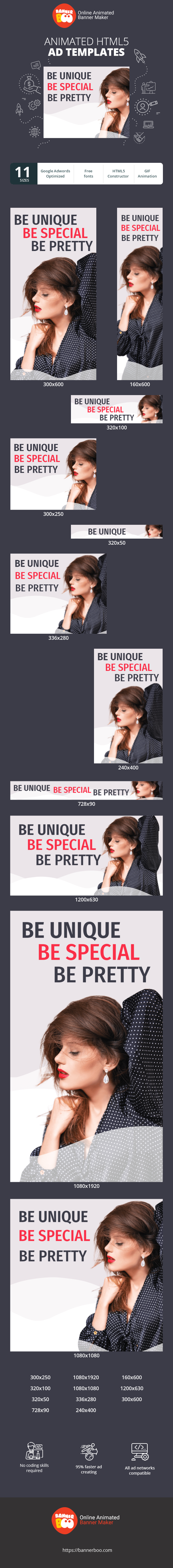Banner ad template — Be Unique, Be Special, Be Pretty — 25% Off For The Second Item