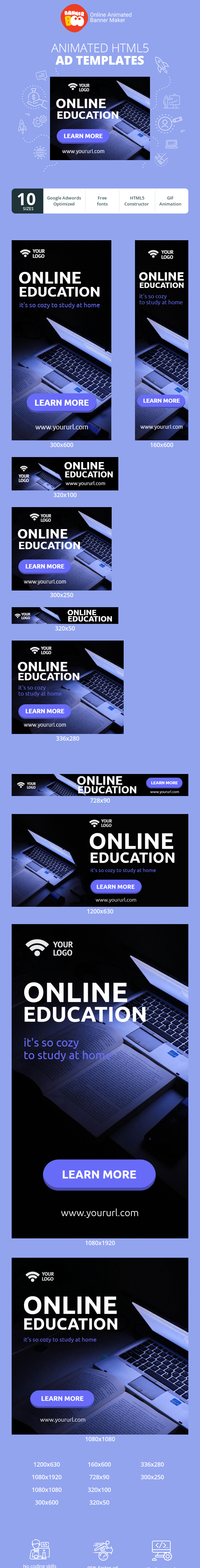 Szablon reklamy banerowej — Online Education — it's so cozy to study at home