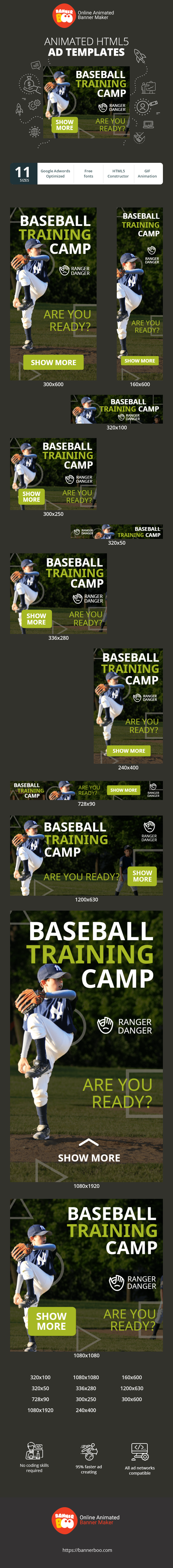 Banner ad template — Baseball Training Camp — Are You Ready?