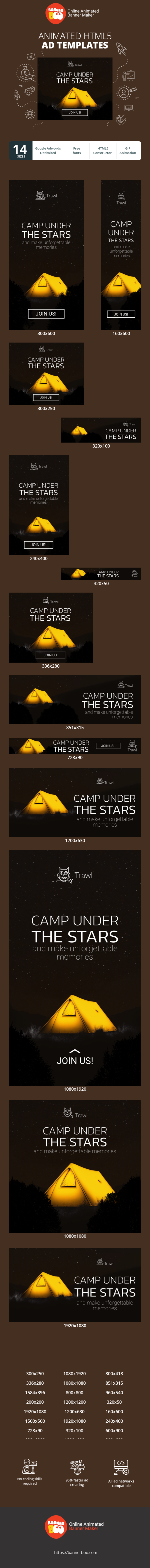 Banner ad template — Camp Under The Stars — And Make Unforgettable Memories