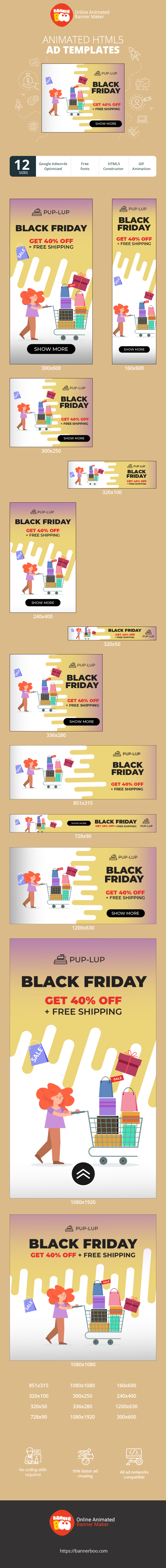 Banner ad template — Black Friday — Get 40% Off + Free Shipping