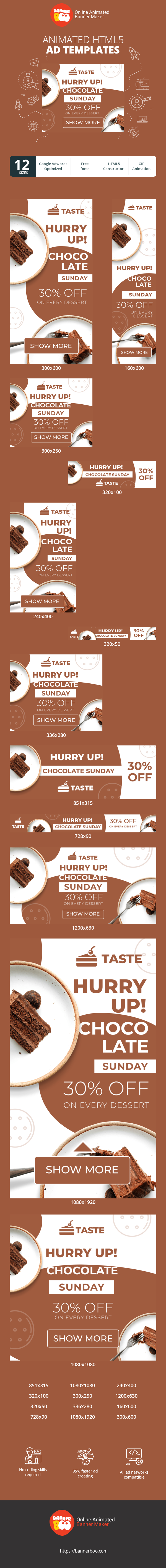 Banner ad template — Hurry Up! Chocolate Sunday — 30% Off On Every Dessert