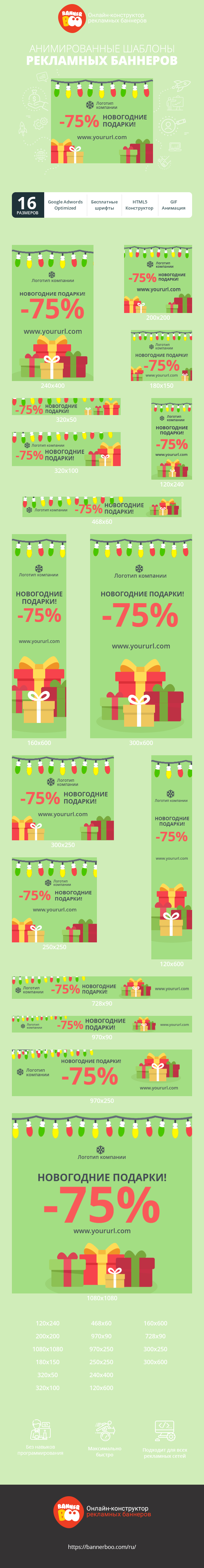 Шаблон рекламного баннера — Новогодние подарки -75%