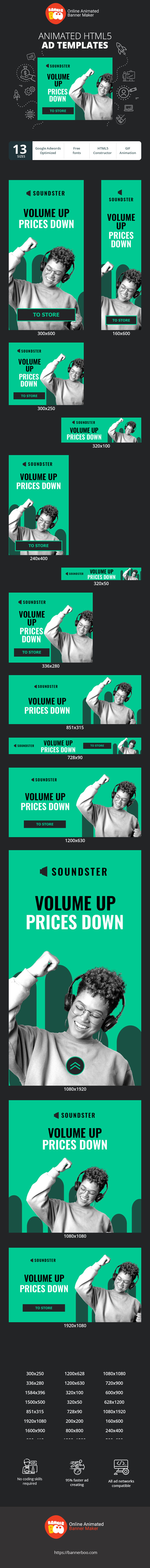 Banner ad template — Volume Up Prices Down — Audio Equipment Sale
