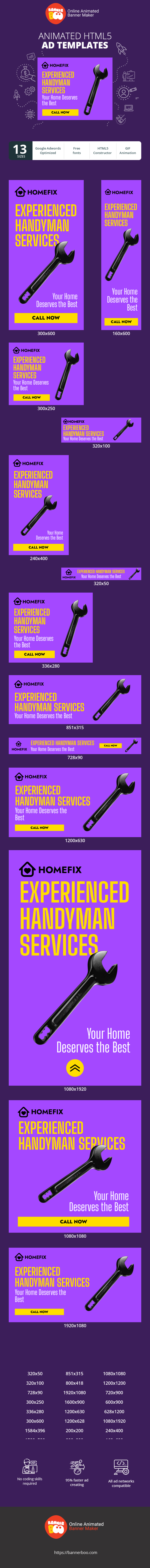 Banner ad template — Experienced Handyman Services — Your Home Deserves The Best