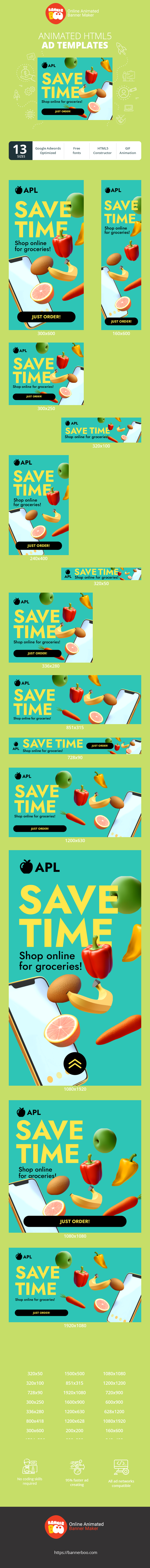 Banner ad template — Save Time — Shop Online For Groceries!