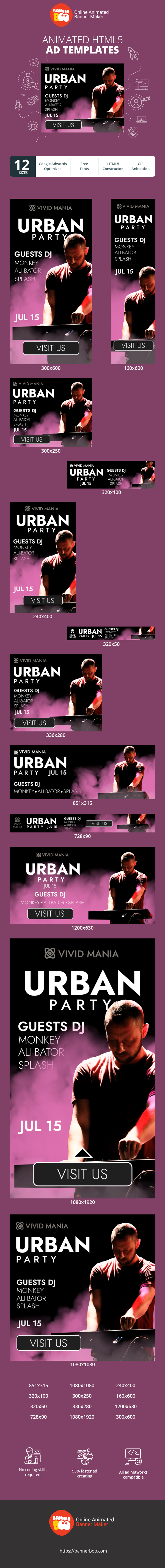 Banner ad template — Urban Party — Jul 15 Guests Dj Monkey Ali-bator Splash