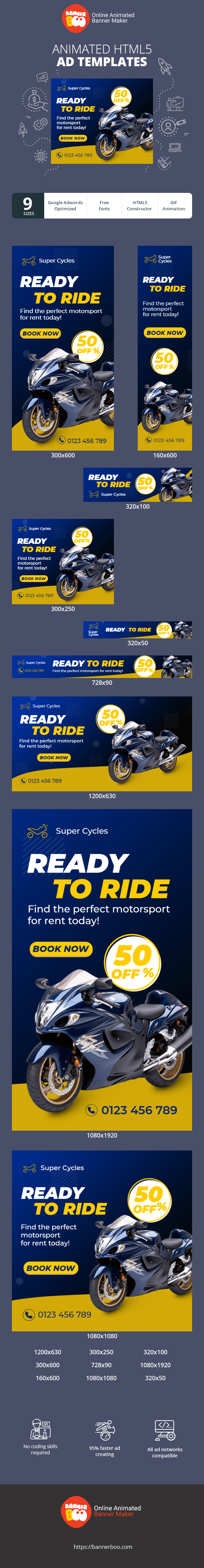 Szablon reklamy banerowej — Ready to Ride — Find the Perfect Motorsport for Rent Today!