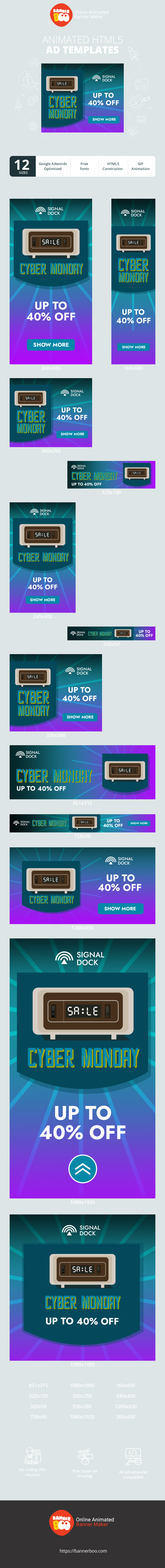Szablon reklamy banerowej — Cyber Monday – Bis zu 40% Rabatt auf Uhren