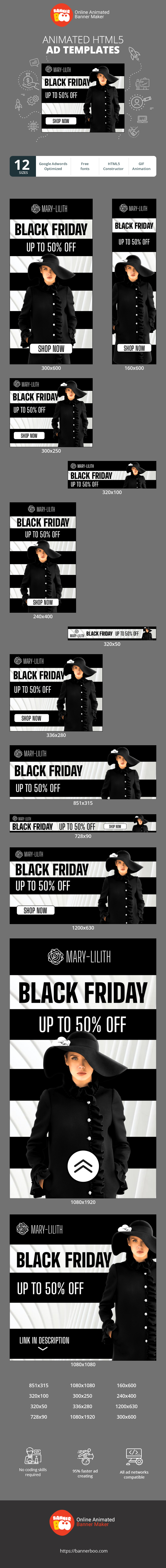 Banner ad template — Black Friday — Up To 50% Off Fashion