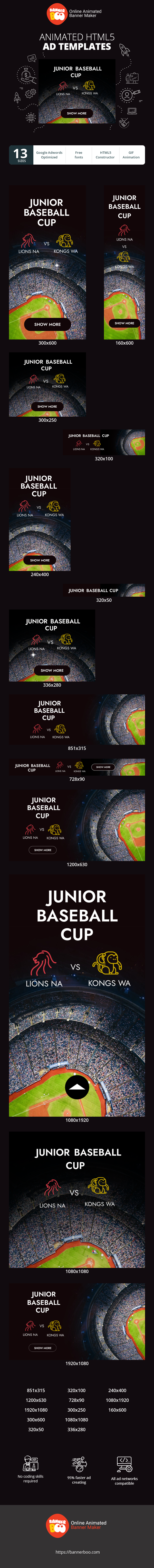Banner ad template — Junior Baseball Cup — Sport Arena Friday, July 10