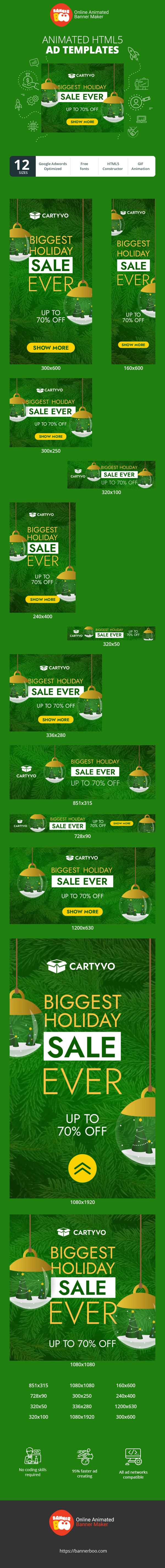 Banner ad template — Biggest Holidays Sale Ever — Up To 70% Off