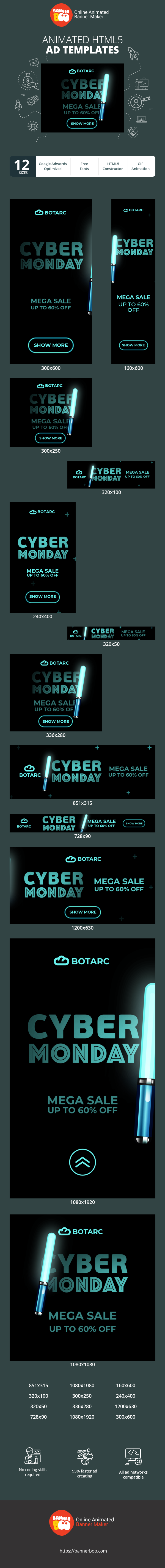 Szablon reklamy banerowej — Cyber Monday — Mega Sale Up To 60% Off