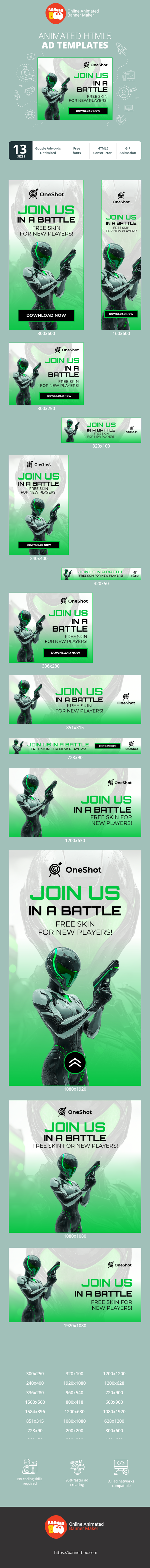 Szablon reklamy banerowej — Join Us In A Battle — Free Skin For New Players!