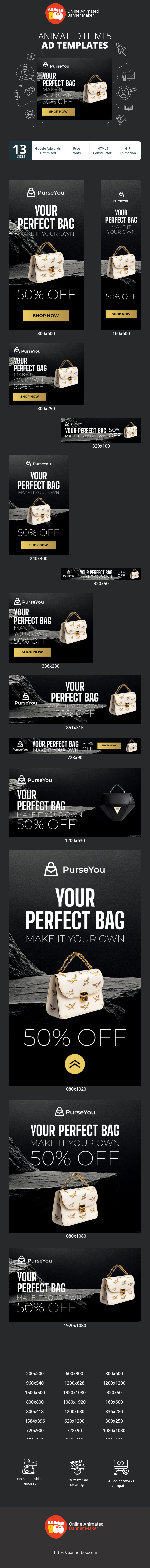 Banner ad template — Your Perfect Bag — Make It Your Own 50% Off