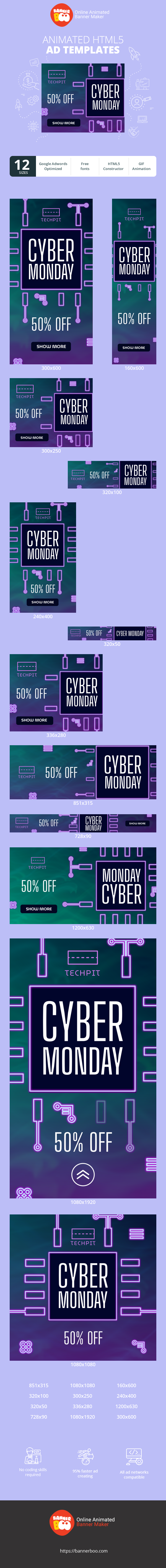Szablon reklamy banerowej — Cyber Monday — 50 % Rabatt auf Elektronik