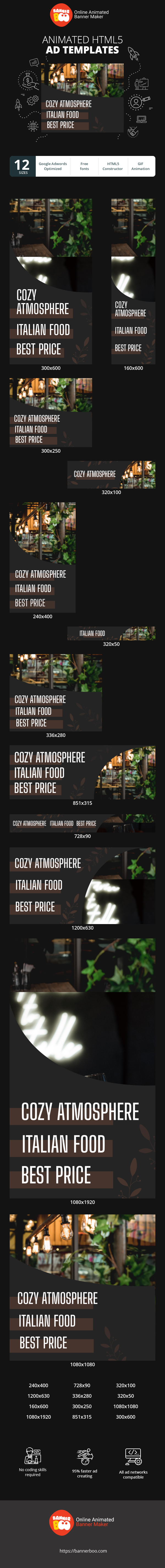 Szablon reklamy banerowej — Restaurant — Cozy Atmosphere Italian Food Best Price