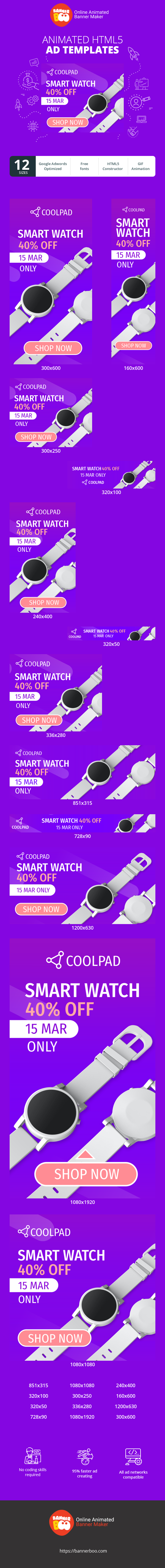 Шаблон рекламного банера — Smart Watch — 40% Off 15 Mar Only