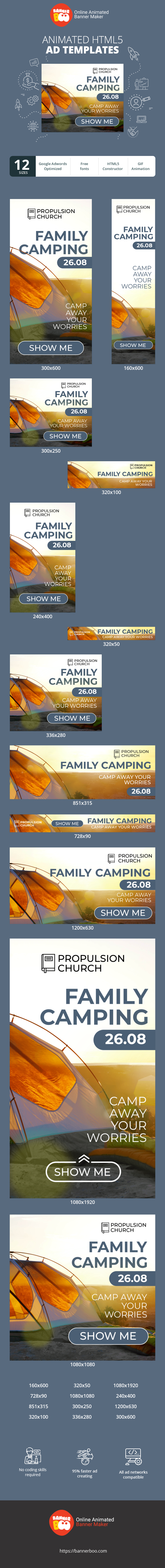 Szablon reklamy banerowej — Family Camping — 26.08 Camp Away Your Worries