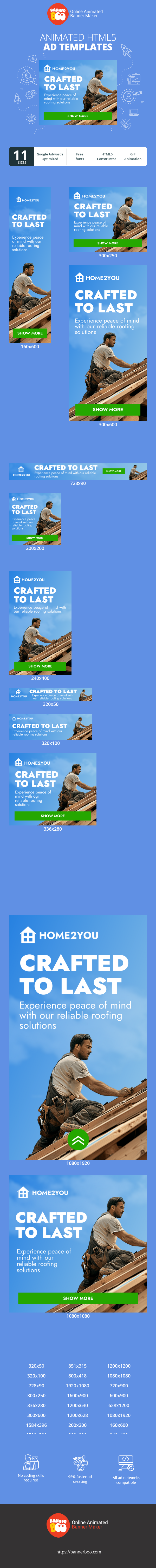 Banner ad template — Crafted To Last — Experience Peace Of Mind With Our Reliable Roofing Solutions