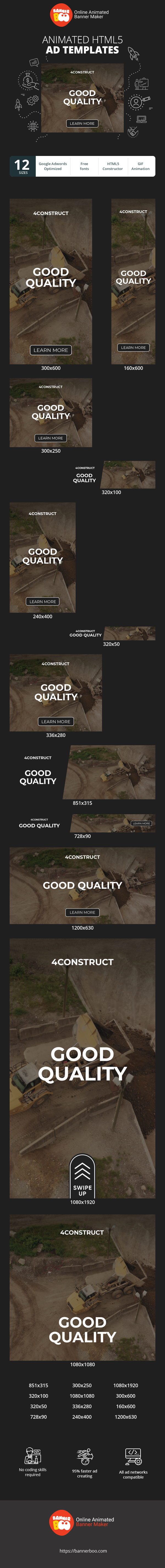 Szablon reklamy banerowej — Less Time Good Quality Best Service — Construction