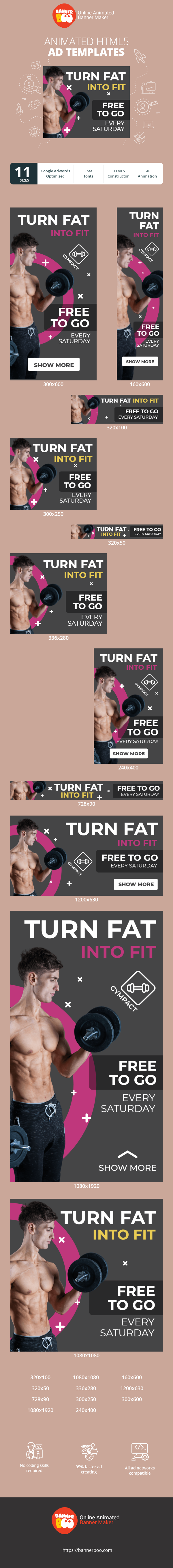 Banner ad template — Turn Fat Into Fit — Free To Go Every Saturday