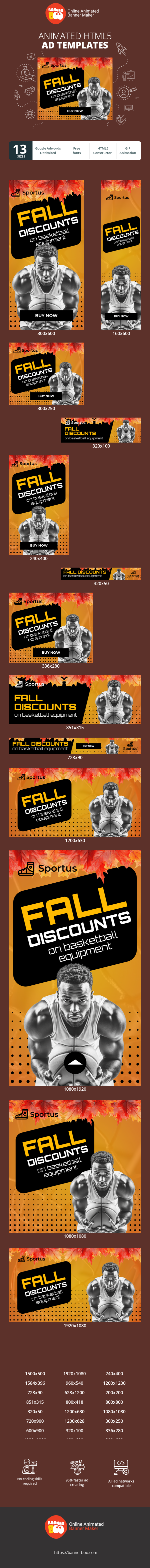 Banner ad template — Fall Discounts — On Basketball Equipment