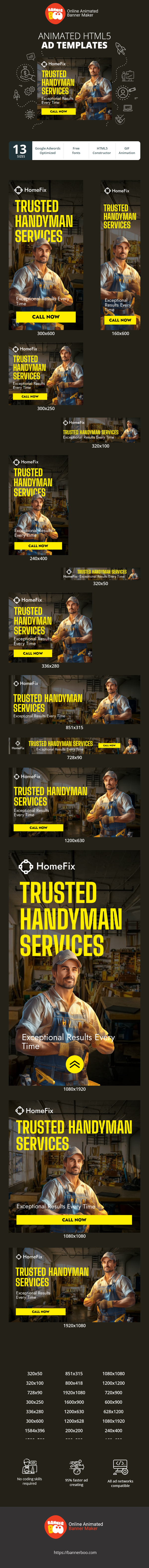 Szablon reklamy banerowej — Zaufane usługi majsterkowania — wyjątkowy rezultat za każdym razem