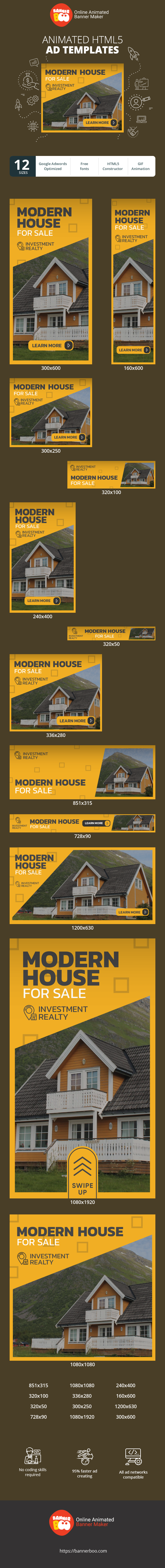 Banner ad template — Modern House For Sale — Real Estate