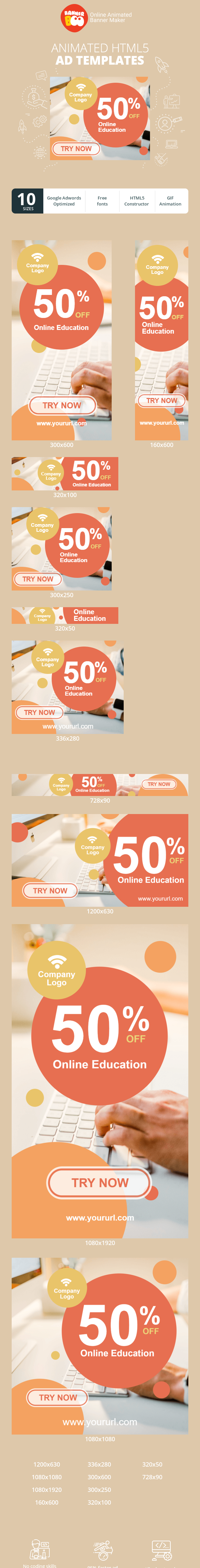 Banner ad template — Online Education — 50% off