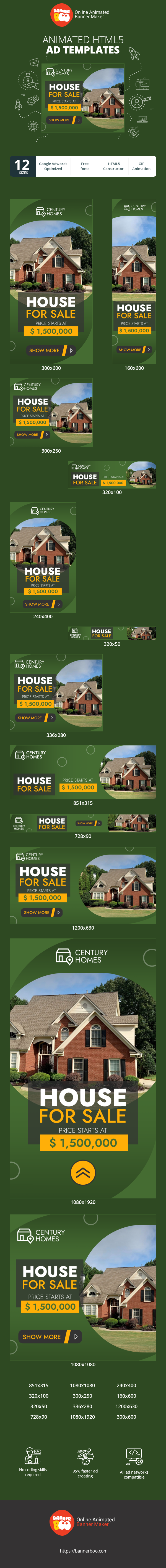 Banner ad template — House For Sale — Price Starts At $1,500,000