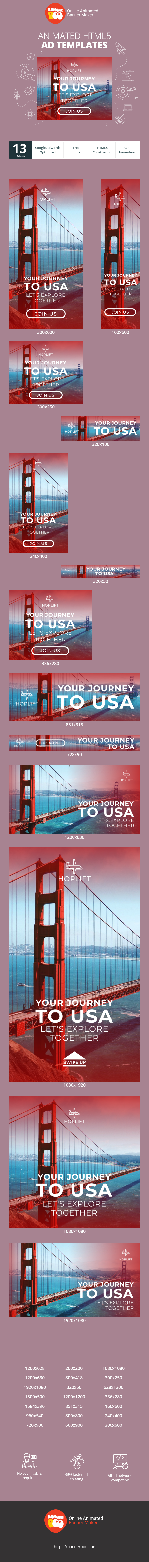 Szablon reklamy banerowej — Your Journey To USA — Let's Explore Together