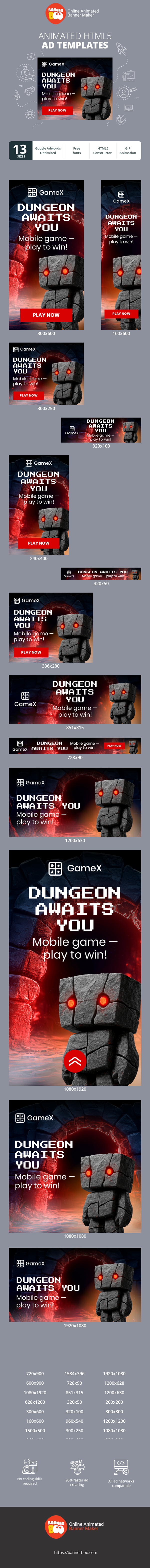 Banner ad template — Dungeon Awaits You — Mobile Game Play To Win