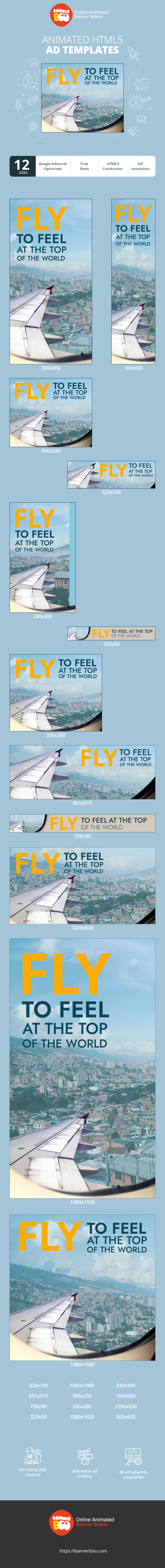 Banner ad template — Fly To Feel At The Top Of The World — Special Offer 70% Discount On A Second Ticket