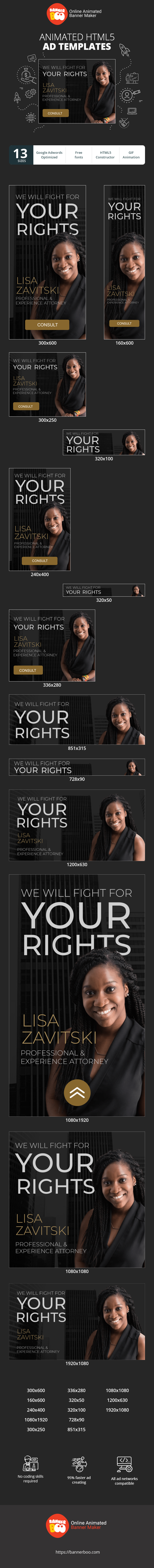 Banner ad template — We Will Fight For Your Rights — Professional & Experience Attorney