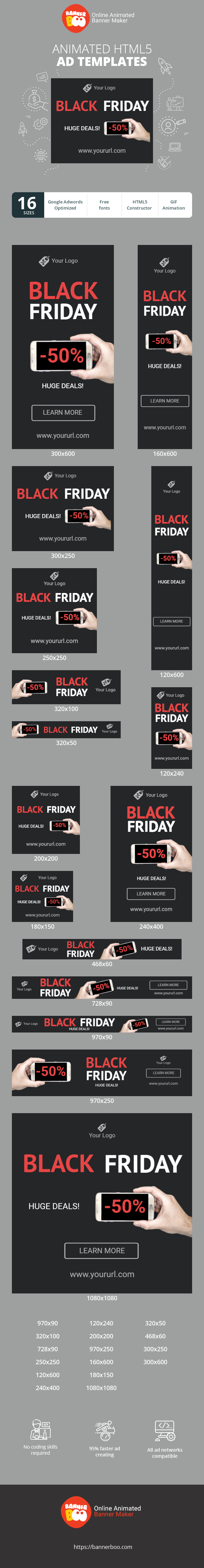 Banner ad template — Black Friday — Huge Deals -50%