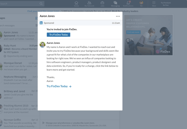 sponsored messages on linkedin