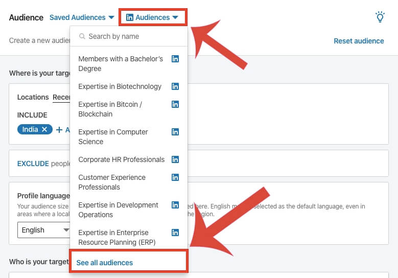 LinkedIn saved target audiences