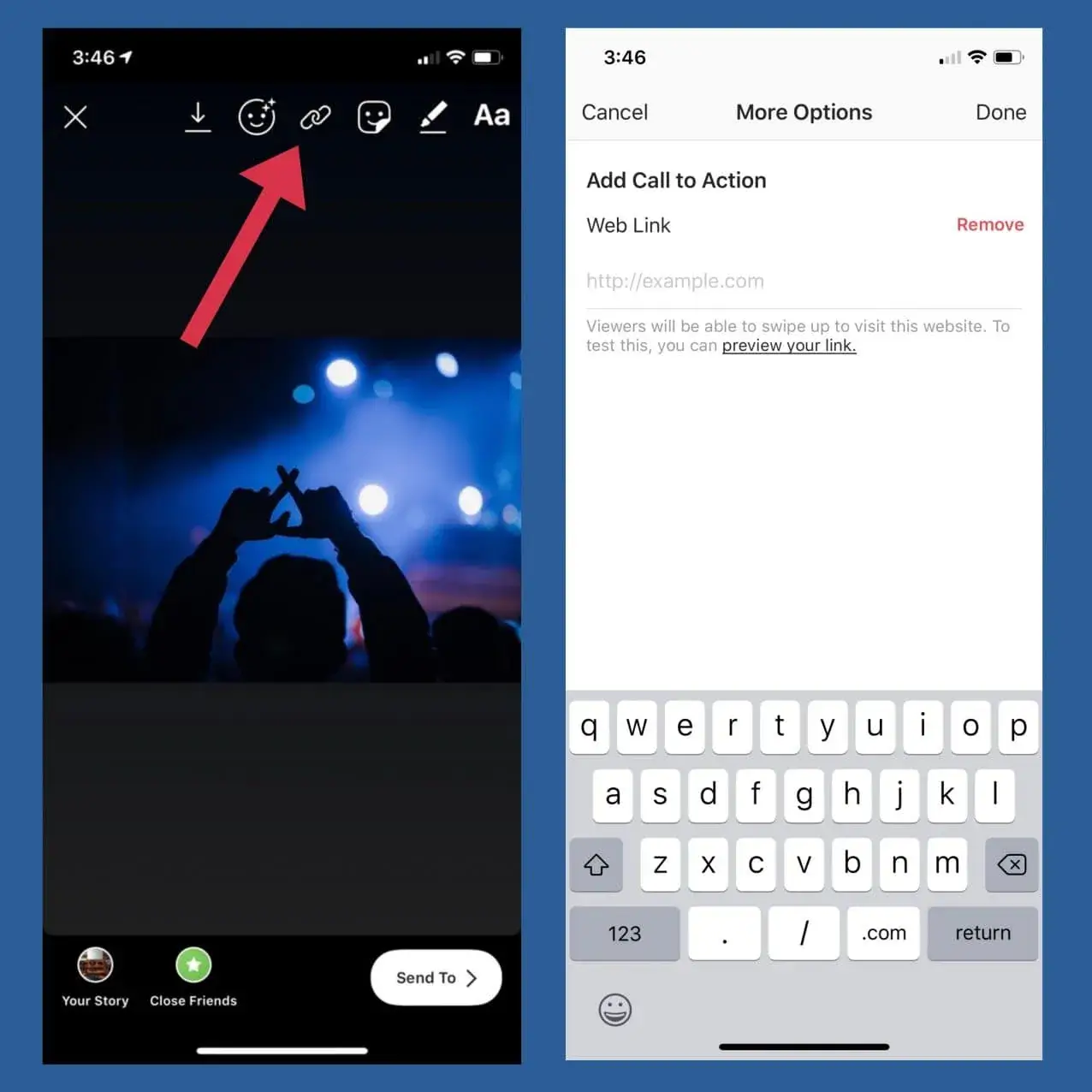 how to add a link to instagram story