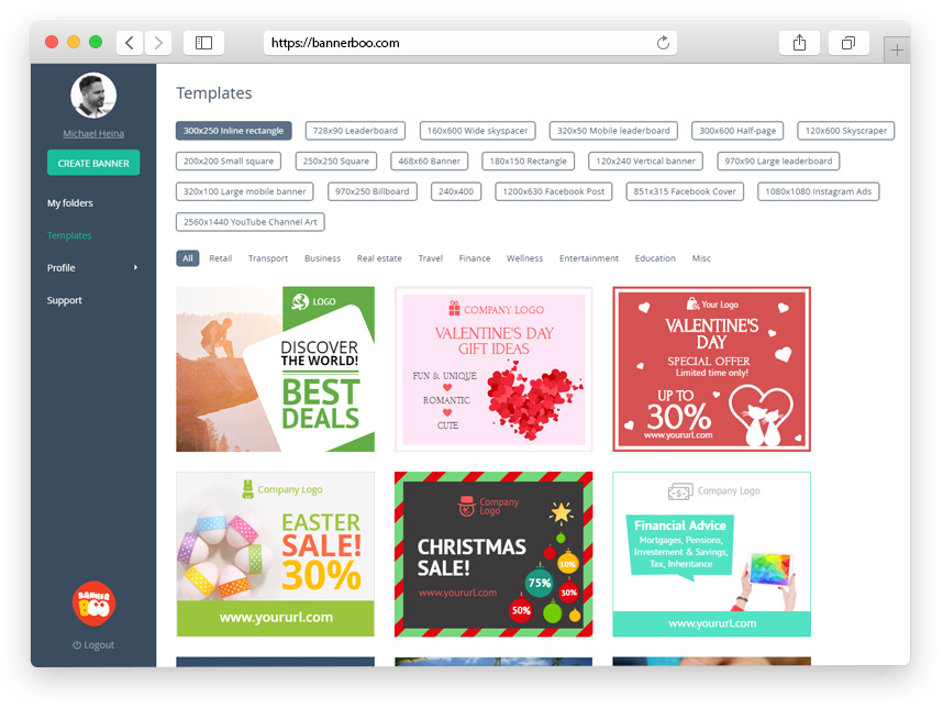 BannerBoo Workspace Banner Templates Page