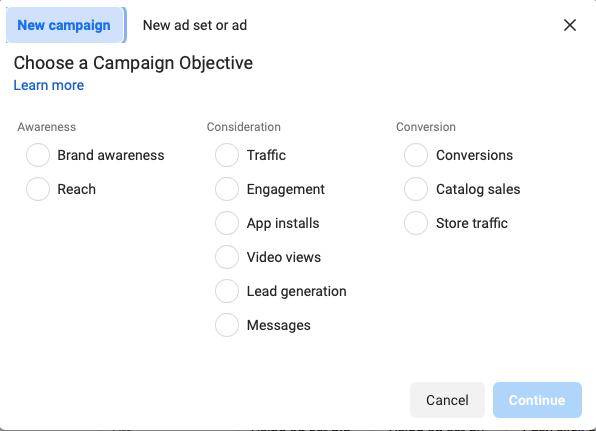 facebook choose campaign objective