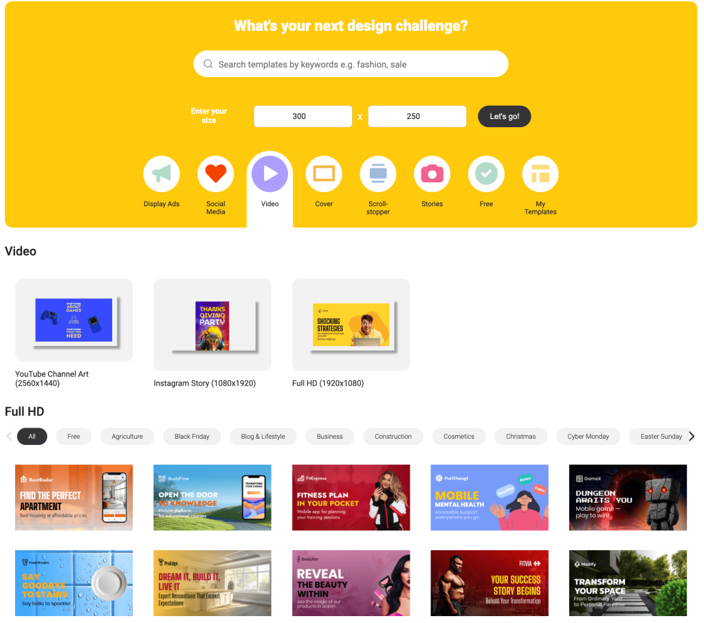 choose your size of banner in bannerboo