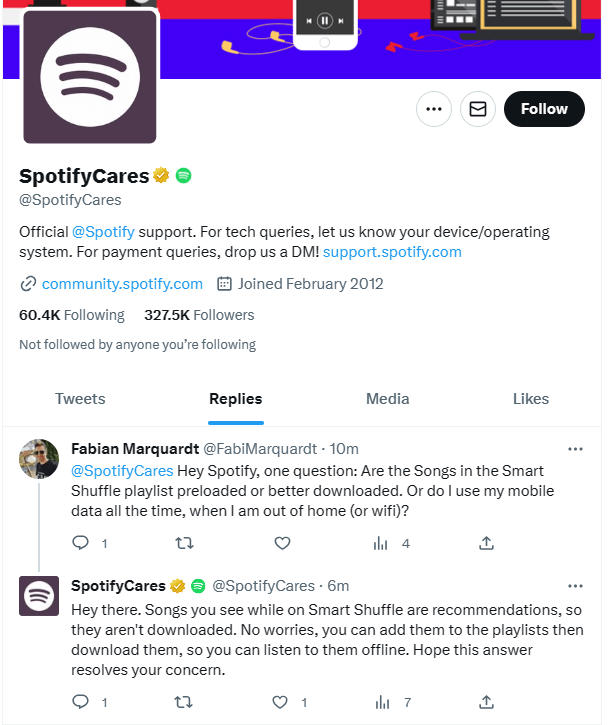 spotify replies to comment