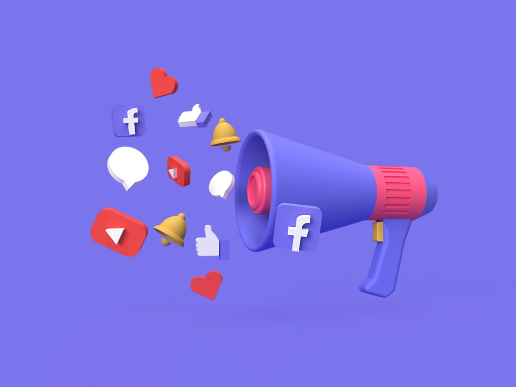 3D концепція цифрової маркетингової кампанії в соціальних мережах із синім фоном