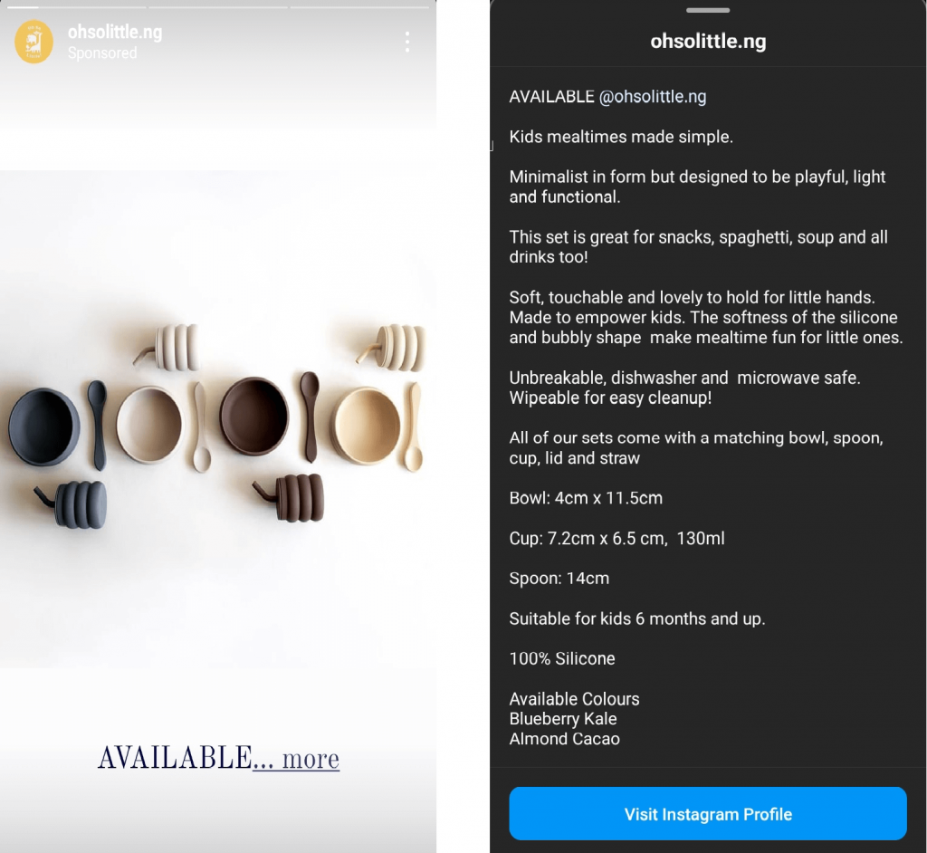 oh so little instagram story ad example