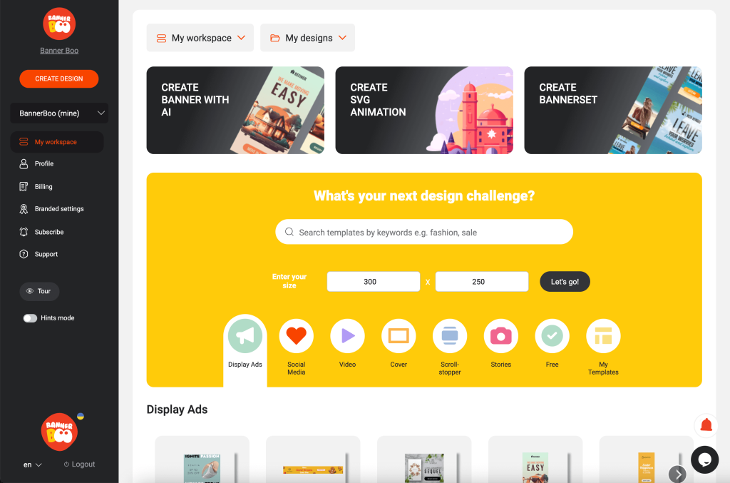 bannerboo choosing template